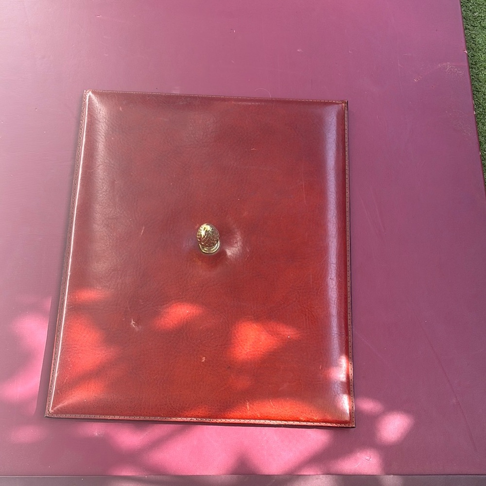 Vintage Bosca Old World Italian Leather Letter Tray Lid wBrass Handle (lid only)